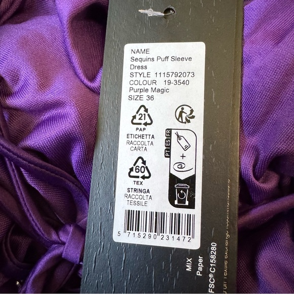 NWT Rotate Purple Magic Sequins Puff Sleeve Dress - Size 6 - Picture 8 of 10